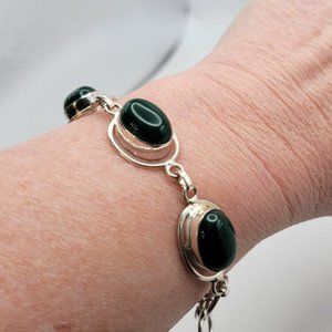 925 Sterling Jade Cabochon Bracelet
